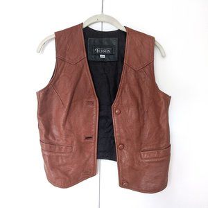 Vintage Fermin Brown Leather Cropped Vest, Small